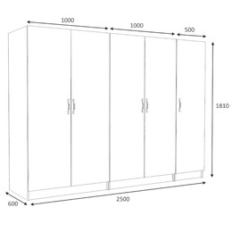 Ντουλάπα Ρούχων Victoria Megapap Πεντάφυλλη Χρώμα Λευκό 250x60x181εκ.