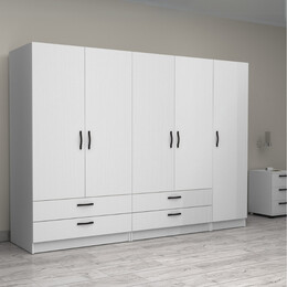 Ντουλάπα Ρούχων Victoria Megapap Πεντάφυλλη με Συρτάρια Χρώμα Λευκό 250x60x181εκ.
