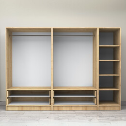 Ντουλάπα Ρούχων Victoria Megapap Πεντάφυλλη με Συρτάρια Χρώμα Φυσικό Οξιάς 250x60x181εκ.