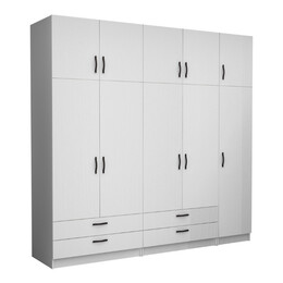 Ντουλάπα Ρούχων Victoria Megapap Πεντάφυλλη με Πατάρι και Συρτάρια Χρώμα Λευκό 250x60x240εκ.