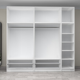 Ντουλάπα Ρούχων Victoria Megapap Πεντάφυλλη με Πατάρι και Συρτάρια Χρώμα Λευκό 250x60x240εκ.