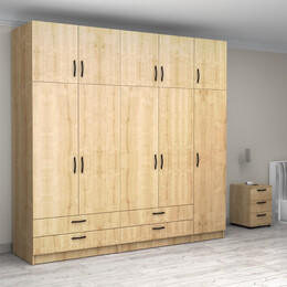 Ντουλάπα Ρούχων Victoria Megapap Πεντάφυλλη με Πατάρι και Συρτάρια Χρώμα Φυσικό Οξιάς 250x60x240εκ.