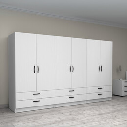 Ντουλάπα Ρούχων Victoria Megapap Εξάφυλλη με Συρτάρια Χρώμα Λευκό 300x60x181εκ.