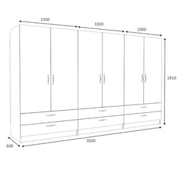 Ντουλάπα Ρούχων Victoria Megapap Εξάφυλλη με Συρτάρια Χρώμα Φυσικό Οξιάς 300x60x181εκ.