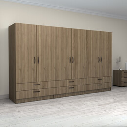 Ντουλάπα Ρούχων Victoria Megapap Εξάφυλλη με Συρτάρια Χρώμα Καρυδί 300x60x181εκ.