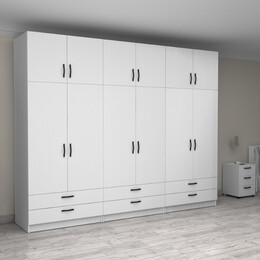 Ντουλάπα Ρούχων Victoria Megapap Εξάφυλλη με Πατάρι και Συρτάρια Χρώμα Λευκό 300x60x240εκ.
