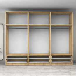 Ντουλάπα Ρούχων Victoria Megapap Εξάφυλλη με Πατάρι και Συρτάρια Χρώμα Φυσικό Οξιάς 300x60x240εκ.