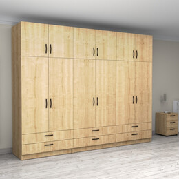 Ντουλάπα Ρούχων Victoria Megapap Εξάφυλλη με Πατάρι και Συρτάρια Χρώμα Φυσικό Οξιάς 300x60x240εκ.