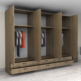 Ντουλάπα Ρούχων Victoria Megapap Εξάφυλλη με Πατάρι και Συρτάρια Χρώμα Καρυδί 300x60x240εκ.