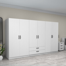 Ντουλάπα Ρούχων Victoria Megapap Εξάφυλλη με Συρτάρια Χρώμα Λευκό 300x60x181εκ.