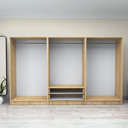 Ντουλάπα Ρούχων Victoria Megapap Εξάφυλλη με Συρτάρια Χρώμα Φυσικό Οξιάς 300x60x181εκ.