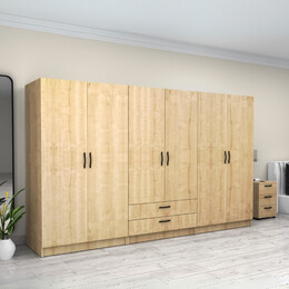 Ντουλάπα Ρούχων Victoria Megapap Εξάφυλλη με Συρτάρια Χρώμα Φυσικό Οξιάς 300x60x181εκ.