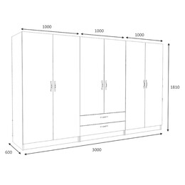 Ντουλάπα Ρούχων Victoria Megapap Εξάφυλλη με Συρτάρια Χρώμα Φυσικό Οξιάς 300x60x181εκ.