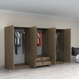 Ντουλάπα Ρούχων Victoria Megapap Εξάφυλλη με Συρτάρια Χρώμα Καρυδί 300x60x181εκ.