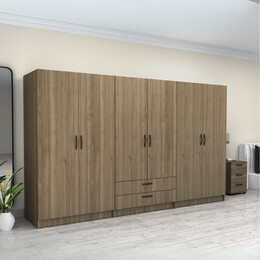 Ντουλάπα Ρούχων Victoria Megapap Εξάφυλλη με Συρτάρια Χρώμα Καρυδί 300x60x181εκ.