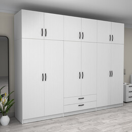 Ντουλάπα Ρούχων Victoria Megapap Εξάφυλλη με Πατάρι και Συρτάρια Χρώμα Λευκό 300x60x240εκ.