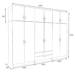 Ντουλάπα Ρούχων Victoria Megapap Εξάφυλλη με Πατάρι και Συρτάρια Χρώμα Λευκό 300x60x240εκ.