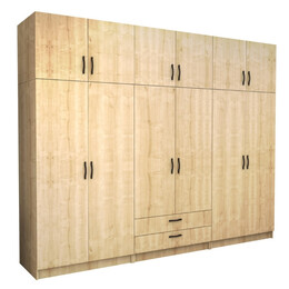 Ντουλάπα Ρούχων Victoria Megapap Εξάφυλλη με Πατάρι και Συρτάρια Χρώμα Φυσικό Οξιάς 300x60x240εκ.
