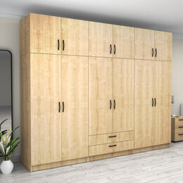 Ντουλάπα Ρούχων Victoria Megapap Εξάφυλλη με Πατάρι και Συρτάρια Χρώμα Φυσικό Οξιάς 300x60x240εκ.