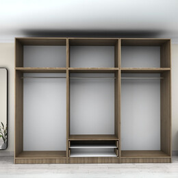 Ντουλάπα Ρούχων Victoria Megapap Εξάφυλλη με Πατάρι και Συρτάρια Χρώμα Καρυδί 300x60x240εκ.