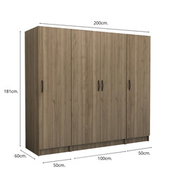 Ντουλάπα Ρούχων Victoria Megapap Τετράφυλλη Χρώμα Καρυδί 200x60x181εκ.