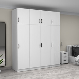 Ντουλάπα Ρούχων Victoria Megapap Τετράφυλλη με Πατάρι Χρώμα Λευκό 200x60x240εκ.