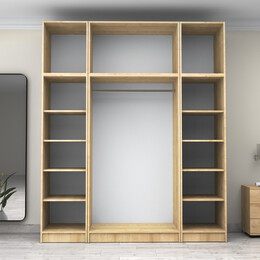 Ντουλάπα Ρούχων Victoria Megapap Τετράφυλλη με Πατάρι Χρώμα Φυσικό Οξιάς 200x60x240εκ.