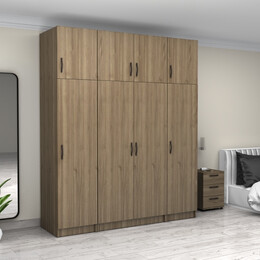 Ντουλάπα Ρούχων Victoria Megapap Τετράφυλλη με Πατάρι Χρώμα Καρυδί 200x60x240εκ.