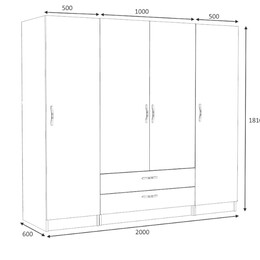 Ντουλάπα Ρούχων Victoria Megapap Τετράφυλλη με Συρτάρια Χρώμα Λευκό 200x60x181εκ.