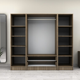 Ντουλάπα Ρούχων Victoria Megapap Τετράφυλλη με Συρτάρια Χρώμα Καρυδί 200x60x181εκ.