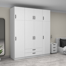 Ντουλάπα Ρούχων Victoria Megapap Τετράφυλλη με Πατάρι και Συρτάρια Χρώμα Λευκό 200x60x240εκ.