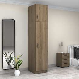 Ντουλάπα Ρούχων Victoria Megapap Μονόφυλλη με Πατάρι Χρώμα Καρυδί 50x60x240εκ.