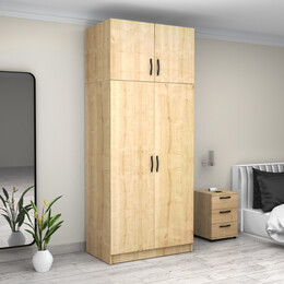 Ντουλάπα Ρούχων Victoria Megapap Δίφυλλη με Πατάρι Χρώμα Φυσικό Οξιάς 100x60x240εκ.