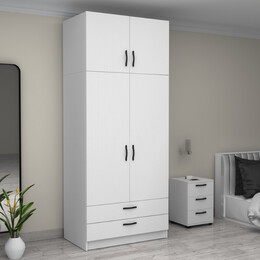 Ντουλάπα Ρούχων Victoria Megapap Δίφυλλη με Πατάρι και Συρτάρια Χρώμα Λευκό 100x60x240εκ.