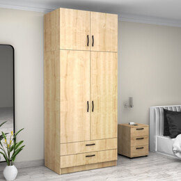 Ντουλάπα Ρούχων Victoria Megapap Δίφυλλη με Πατάρι και Συρτάρια Χρώμα Φυσικό Οξιάς 100x60x240εκ.