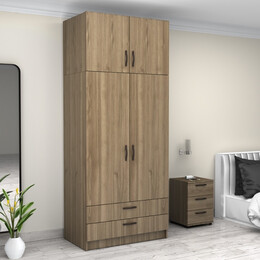 Ντουλάπα Ρούχων Victoria Megapap Δίφυλλη με Πατάρι και Συρτάρια Χρώμα Καρυδί 100x60x240εκ.