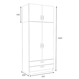 Ντουλάπα Ρούχων Victoria Megapap Δίφυλλη με Πατάρι και Συρτάρια Χρώμα Καρυδί 100x60x240εκ.