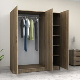 Ντουλάπα Ρούχων Victoria Megapap Τρίφυλλη Χρώμα Καρυδί 150x60x181εκ.