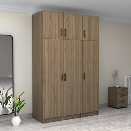 Ντουλάπα Ρούχων Victoria Megapap Τρίφυλλη με Πατάρι Χρώμα Καρυδί 150x60x240εκ.