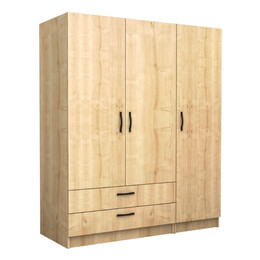 Ντουλάπα Ρούχων Victoria Megapap Τρίφυλλη με Συρτάρια Χρώμα Φυσικό Οξιάς 150x60x181εκ.