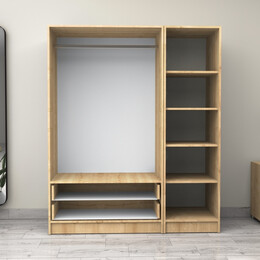 Ντουλάπα Ρούχων Victoria Megapap Τρίφυλλη με Συρτάρια Χρώμα Φυσικό Οξιάς 150x60x181εκ.