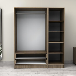 Ντουλάπα Ρούχων Victoria Megapap Τρίφυλλη με Συρτάρια Χρώμα Καρυδί 150x60x181εκ.