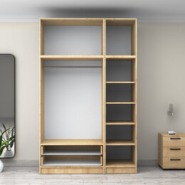 Ντουλάπα Ρούχων Victoria Megapap Τρίφυλλη με Πατάρι και Συρτάρια Χρώμα Φυσικό Οξιάς 150x60x240εκ.