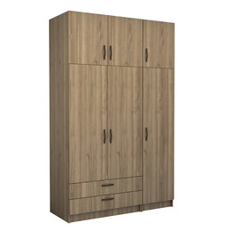 Ντουλάπα Ρούχων Victoria Megapap Τρίφυλλη με Πατάρι και Συρτάρια Χρώμα Καρυδί 150x60x240εκ.