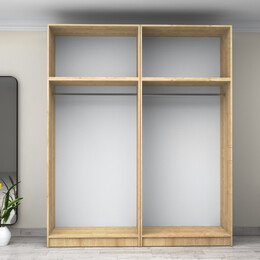 Ντουλάπα Ρούχων Victoria Megapap Τετράφυλλη με Πατάρι Χρώμα Φυσικό Οξιάς 200x60x240εκ.