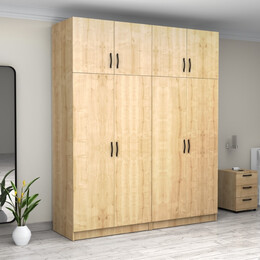 Ντουλάπα Ρούχων Victoria Megapap Τετράφυλλη με Πατάρι Χρώμα Φυσικό Οξιάς 200x60x240εκ.