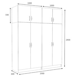Ντουλάπα Ρούχων Victoria Megapap Τετράφυλλη με Πατάρι Χρώμα Φυσικό Οξιάς 200x60x240εκ.