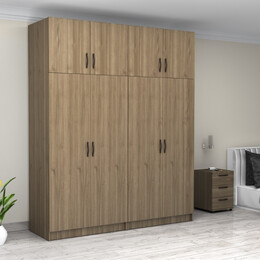 Ντουλάπα Ρούχων Victoria Megapap Τετράφυλλη με Πατάρι Χρώμα Καρυδί 200x60x240εκ.