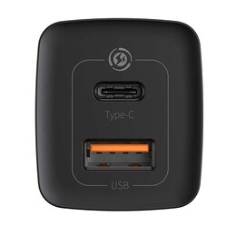 Baseus Φορτιστής Ταχείας Φόρτισης Gan2 Lite Usb+usb-c 65w eu (Μαύρο)