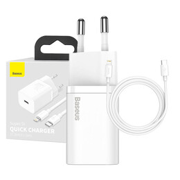 Baseus Γρήγορος Φορτιστής Super si 1c 20w με Καλώδιο usb-c σε Lightning 1m (Λευκό)